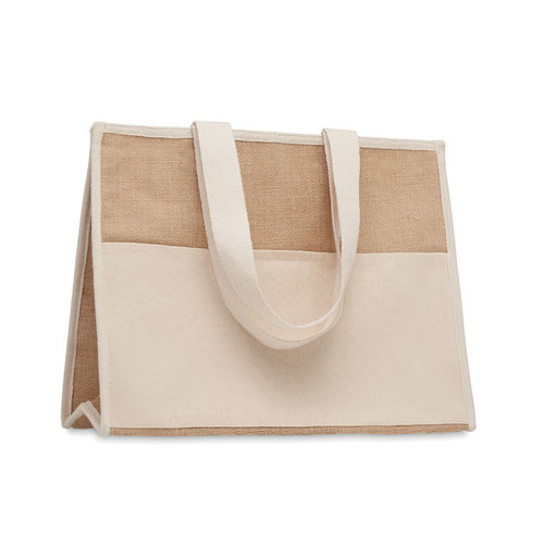 Campo de Geli koeltas MO6160 van jute en canvas met gelamineerde koelvoering, voorvak en lange schouderhengsels bedrukken met logo