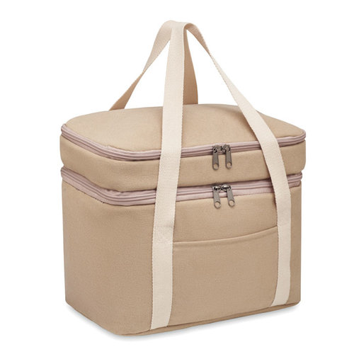 Kecil top koeltas MO6868 van gewassen canvas met twee compartimenten, PEVA-isolatie en katoenen draagriem bedrukken met logo