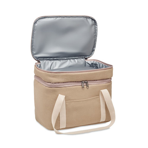 Kecil top koeltas MO6868 van gewassen canvas met twee compartimenten, PEVA-isolatie en katoenen draagriem bedrukken met logo