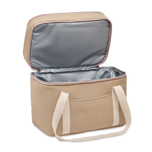 Kecil top koeltas MO6868 van gewassen canvas met twee compartimenten, PEVA-isolatie en katoenen draagriem bedrukken met logo