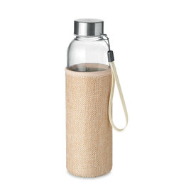 DeBle Utah touch glazen drinkfles 500 ml met jute en neopreen hoes bedrukt met logo