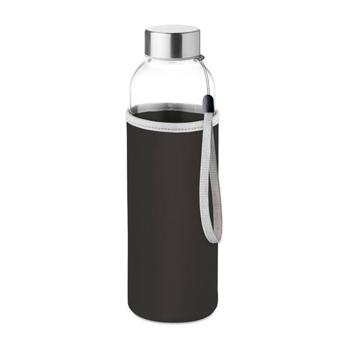 DeBle Utah glazen drinkfles 500 ml met neopreen hoes bedrukt met logo
