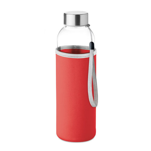 DeBle Utah glazen drinkfles 500 ml met neopreen hoes bedrukt met logo