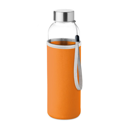 DeBle Utah glazen drinkfles 500 ml met neopreen hoes bedrukt met logo