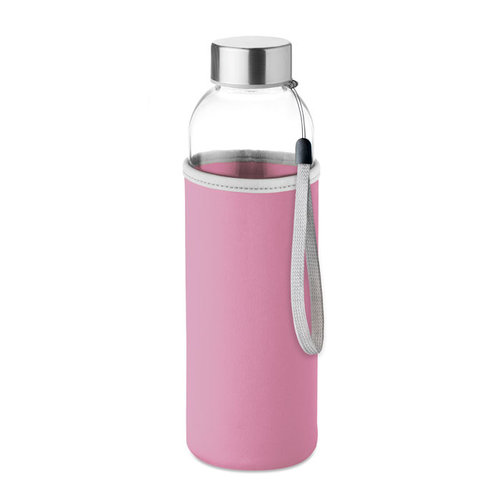 DeBle Utah glazen drinkfles 500 ml met neopreen hoes bedrukt met logo