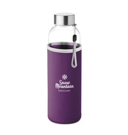 DeBle Utah glazen drinkfles 500 ml met neopreen hoes bedrukt met logo