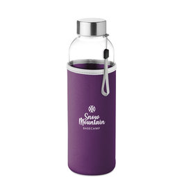 DeBle Utah glazen drinkfles 500 ml met neopreen hoes bedrukt met logo