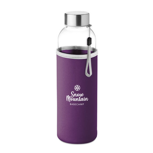 DeBle Utah glazen drinkfles 500 ml met neopreen hoes bedrukt met logo