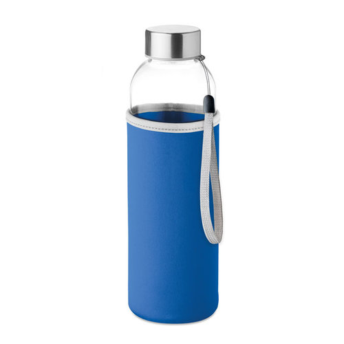 DeBle Utah glazen drinkfles 500 ml met neopreen hoes bedrukt met logo