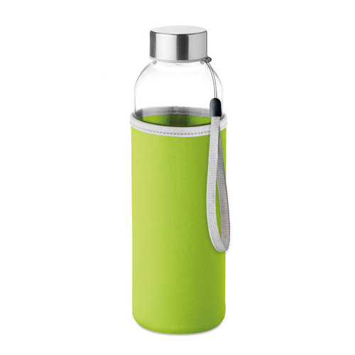 DeBle Utah glazen drinkfles 500 ml met neopreen hoes bedrukt met logo