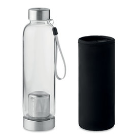 DeBle Utah Tea glazen drinkfles 500 ml van borosilicaat glas met theezeef en logo, herbruikbare lekvrije waterfles