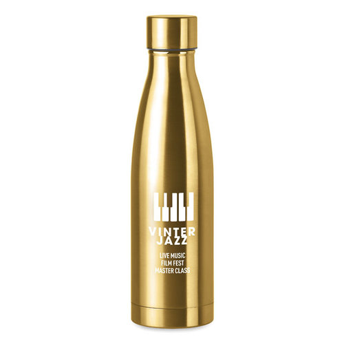 DeBle Belo Bottle dubbelwandige drinkfles 500 ml van RVS met koperen vacuümisolatie en logo, herbruikbare thermosfles