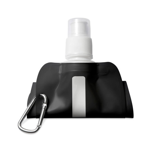 DeBle Gates opvouwbare drinkfles 480 ml BPA-vrij met aluminium karabijnhaak en logo, herbruikbare flexibele drinkfles