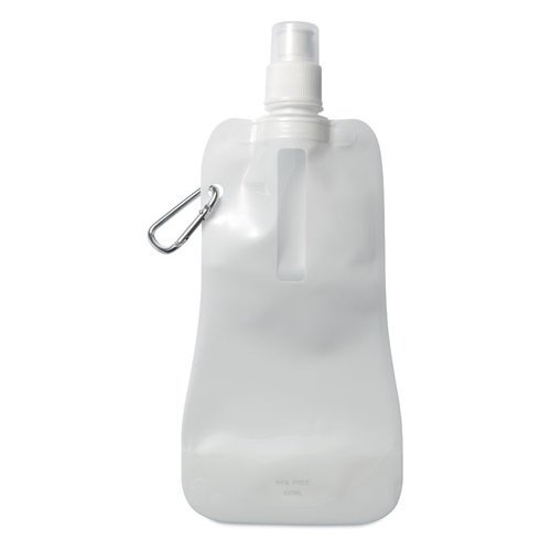 DeBle Gates opvouwbare drinkfles 480 ml BPA-vrij met aluminium karabijnhaak en logo, herbruikbare flexibele drinkfles