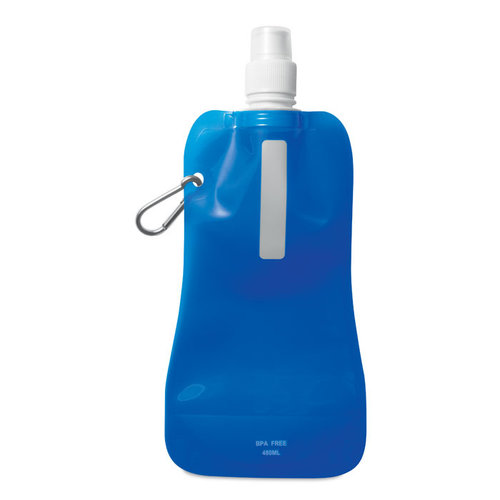 DeBle Gates opvouwbare drinkfles 480 ml BPA-vrij met aluminium karabijnhaak en logo, herbruikbare flexibele drinkfles