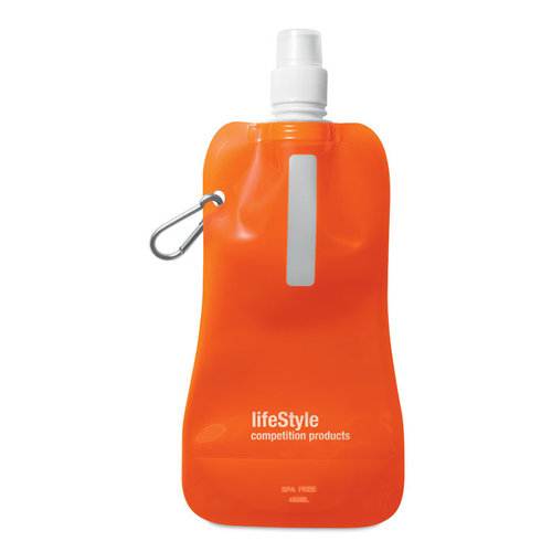 DeBle Gates opvouwbare drinkfles 480 ml BPA-vrij met aluminium karabijnhaak en logo, herbruikbare flexibele drinkfles