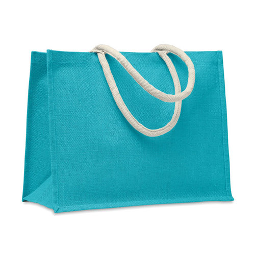 Aura jute tas met katoenen hengsels bedrukken met logo DeBle