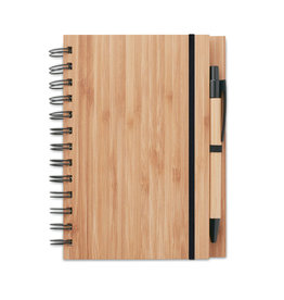 Bambloc A5 bamboe notitieboek MO9435 met stevige cover, 140 gelinieerde gerecyclede pagina’s en bijpassende bamboe balpen