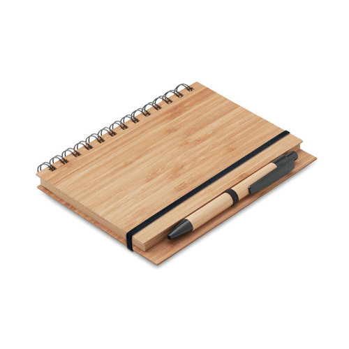 DeBle Bambloc A5 bamboe notitieboek MO9435 met bamboe pen bedrukken met logo
