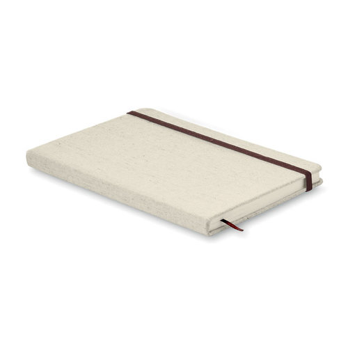 Canvas A5 notitieboek MO8712 met stevige canvas kaft, 192 gelinieerde gerecyclede pagina’s, elastische sluitingsband en leeslint