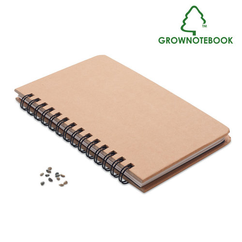 Grownotebook A5 notitieboek MO6225 met kartonnen cover, 144 gelinieerde pagina’s, spiraalbinding en pijnboomzaden