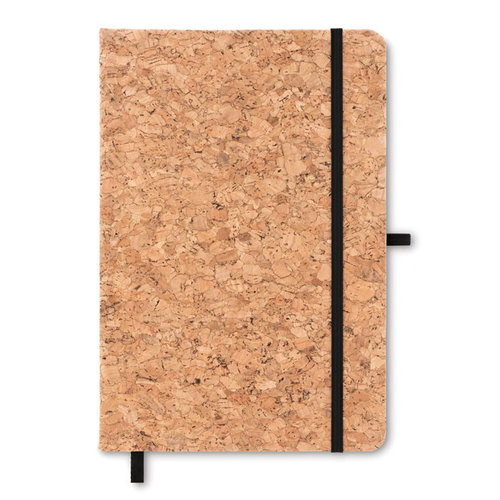 Suber A5 notitieboek MO9623 met harde kurken kaft, 192 gerecyclede pagina’s, elastische sluitband, leeslint en penhouder