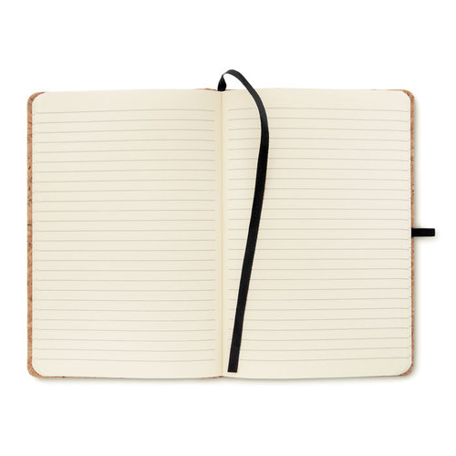 Suber A5 notitieboek MO9623 met harde kurken kaft, 192 gerecyclede pagina’s, elastische sluitband, leeslint en penhouder