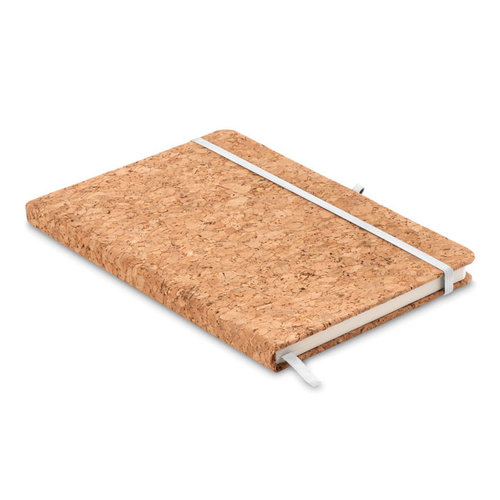 Suber A5 notitieboek MO9623 met harde kurken kaft, 192 gerecyclede pagina’s, elastische sluitband, leeslint en penhouder
