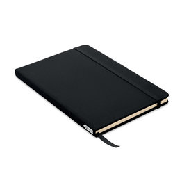 Note RPET A5 notitieboek MO9966 met 600D RPET-omslag, 160 gelinieerde pagina’s gerecycled papier, leeslint en sluitelastiek