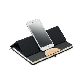 DeBle Blama A5 RPET notitieboek MO6576 met bamboe en telefoonstandaard bedrukken met logo