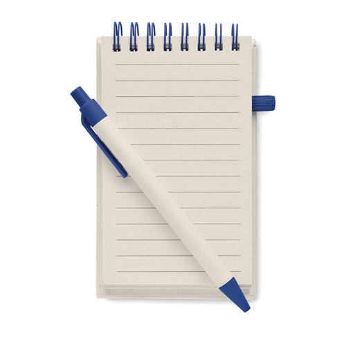 Mito Set A6 notitieboek MO6837 van gerecycled melkpak en papier met 70 gelinieerde pagina’s, ringband, elastiek en balpen