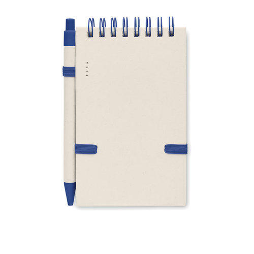 Mito Set A6 notitieboek MO6837 van gerecycled melkpak en papier met 70 gelinieerde pagina’s, ringband, elastiek en balpen