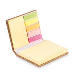 Visioncork memoboekje MO9855 met kurken kaft, sticky notes in twee formaten en vijf sets gekleurde tabs