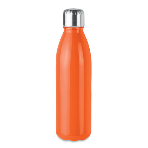 DeBle Aspen Glass glazen drinkfles 650 ml met RVS dop en logo, herbruikbare lekvrije waterfles