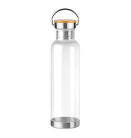 DeBle Helsinki Basic Tritan drinkfles 800 ml BPA-vrij met RVS bodem en bamboe dop, bedrukte herbruikbare drinkfles