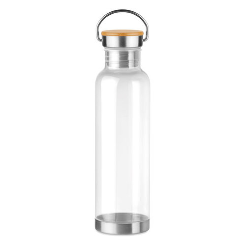 DeBle Helsinki Basic Tritan drinkfles 800 ml BPA-vrij met RVS bodem en bamboe dop, bedrukte herbruikbare drinkfles