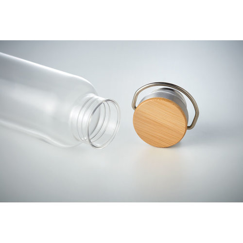 DeBle Helsinki Basic Tritan drinkfles 800 ml BPA-vrij met RVS bodem en bamboe dop, bedrukte herbruikbare drinkfles