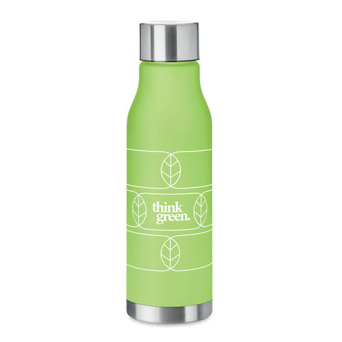 DeBle Glacier RPET drinkfles 600 ml met rubber finish en RVS dop, duurzame herbruikbare waterfles met logo