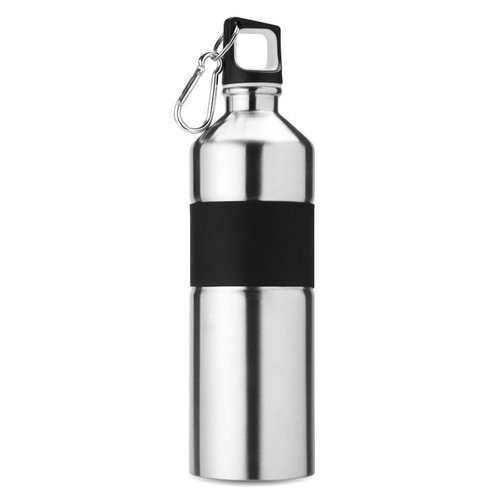 DeBle Tenere tweekleurige drinkfles 750 ml van RVS met rubberen grip en karabijnhaak, bedrukte herbruikbare drinkfles