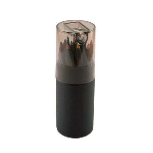 12 Potloden in ronde doos Blocky (IT3630) met logo