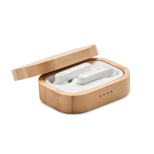 Jazz bamboo TWS Bluetooth® oordopjes MO6780 met bamboe oplaadcase bedrukken met logo
