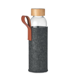 DeBle Thai glazen drinkfles 500 ml MO6800 met RPET hoes en bamboe deksel bedrukt met logo