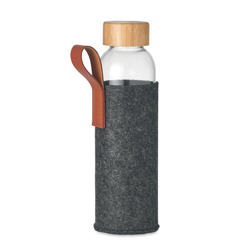 DeBle Thai glazen drinkfles 500 ml MO6800 met RPET hoes en bamboe deksel bedrukt met logo