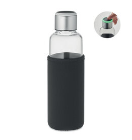 DeBle Inder glazen fles 500 ml MO6858 met hydratatieherinnering bedrukt met logo