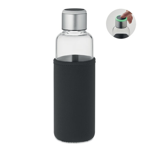 DeBle Inder glazen fles 500 ml MO6858 met hydratatieherinnering bedrukt met logo