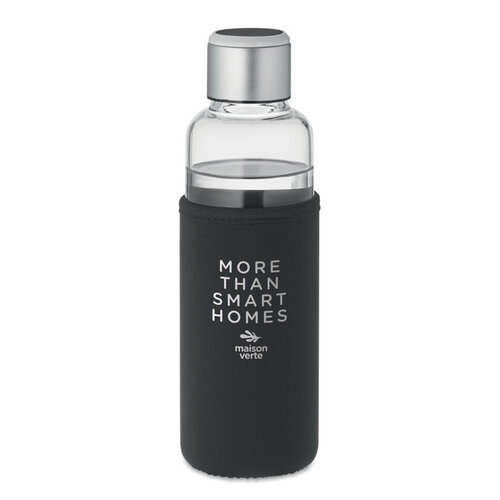 DeBle Inder glazen fles 500 ml MO6858 met hydratatieherinnering bedrukt met logo
