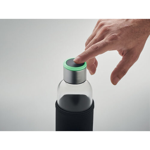 DeBle Inder glazen fles 500 ml MO6858 met hydratatieherinnering bedrukt met logo