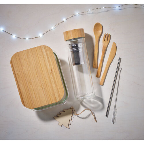 DéBlé Tundra glazen lunchbox met bamboe deksel 900 ml MO9962 bedrukt met logo