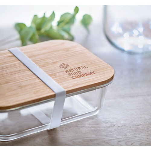 DéBlé Tundra glazen lunchbox met bamboe deksel 900 ml MO9962 bedrukt met logo