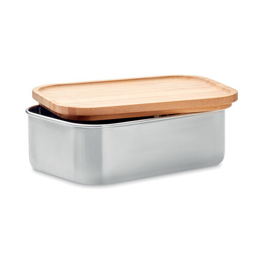DéBlé Savanna RVS lunchbox 600 ml MO9967 met bamboe deksel en bestek bedrukt met logo